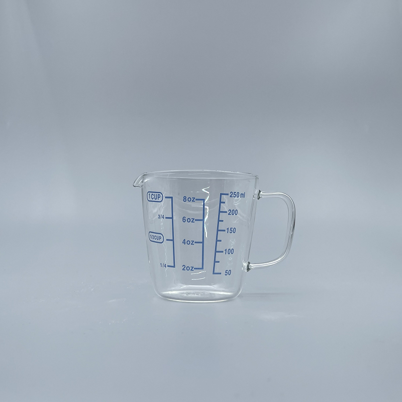 量杯 玻璃有柄 藍字 250cc 中國製