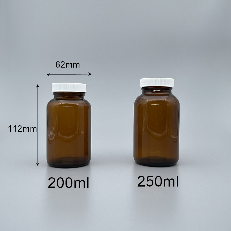玻璃瓶 茶色 白蓋+封口紙 200ml GM