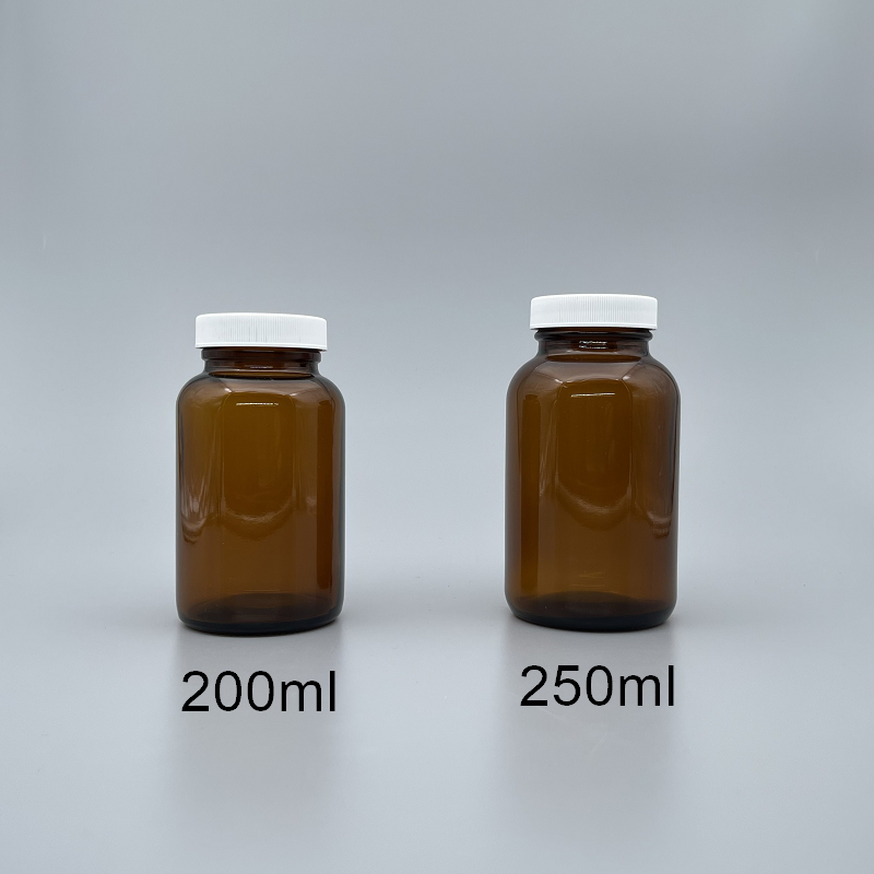 玻璃瓶 茶色 白蓋+封口紙 200ml GM