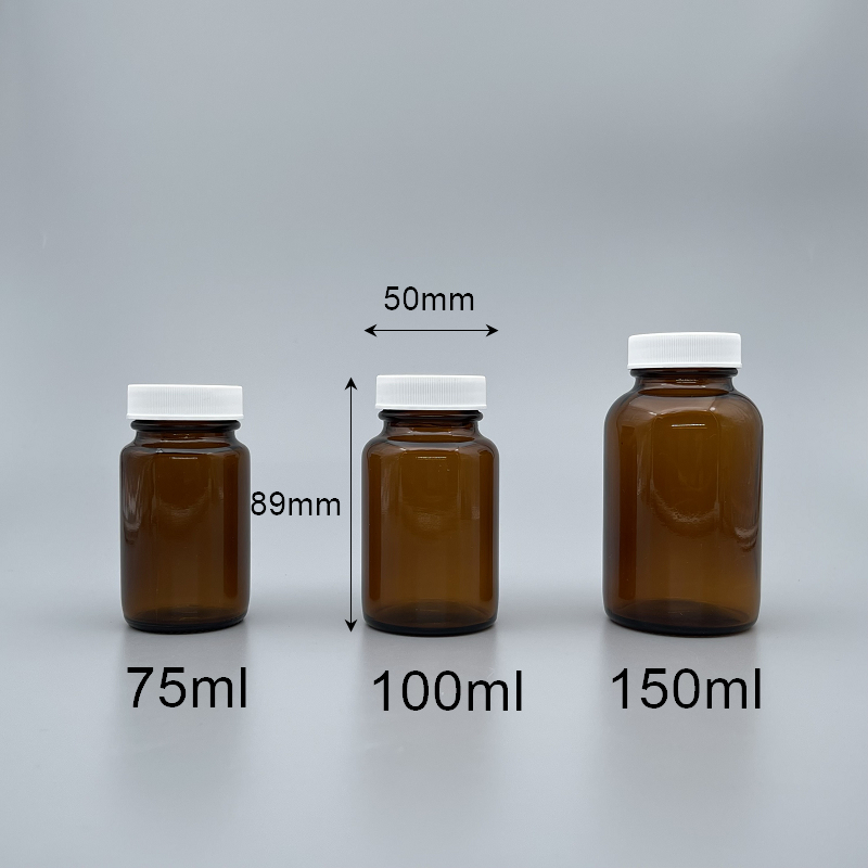 玻璃瓶 茶色 白蓋+封口紙 100ml GM
