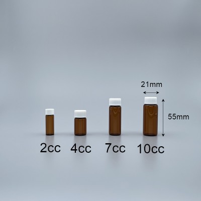 玻璃瓶 白蓋 茶色10cc 21x52.5mm