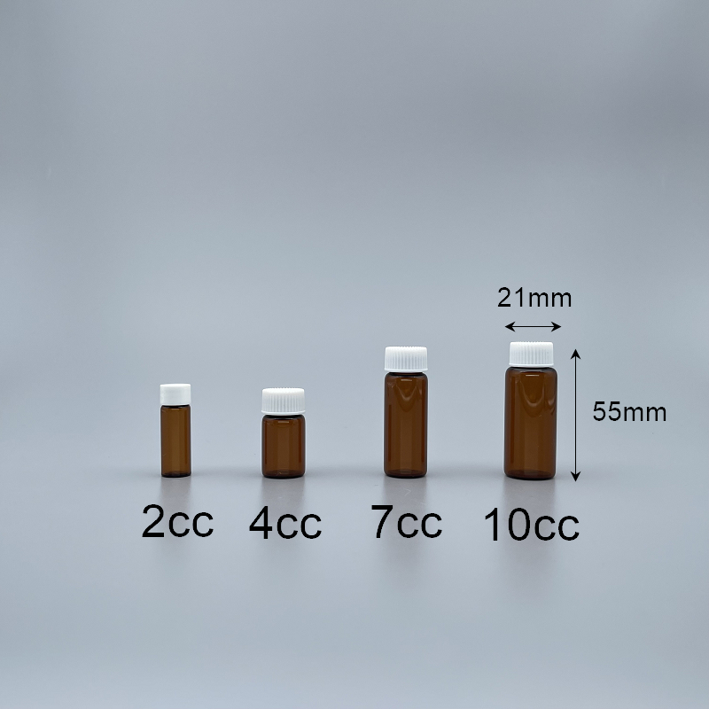 玻璃瓶 白蓋 茶色10cc 21x52.5mm