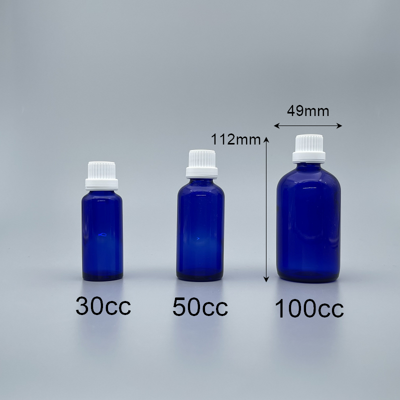 精油瓶 進口 藍 白大頭安全蓋 100cc