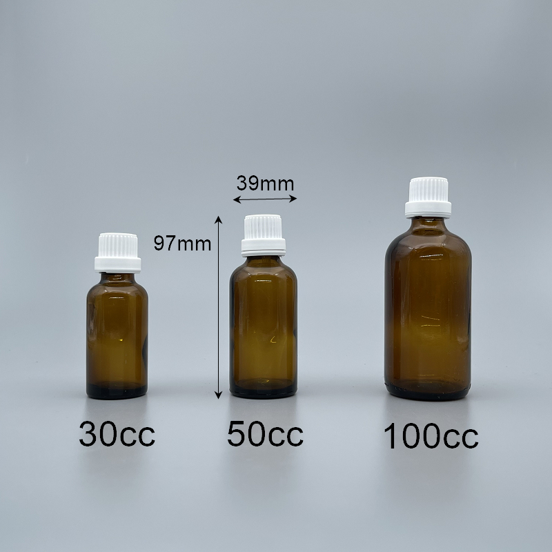 精油瓶 德國 茶色 白色大頭安全蓋 50cc