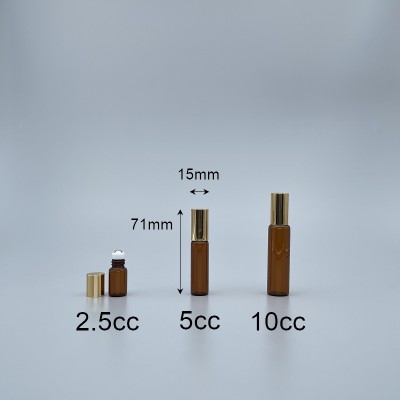 滾珠瓶 茶色 5cc  鋼珠頭 金蓋 15x52mm
