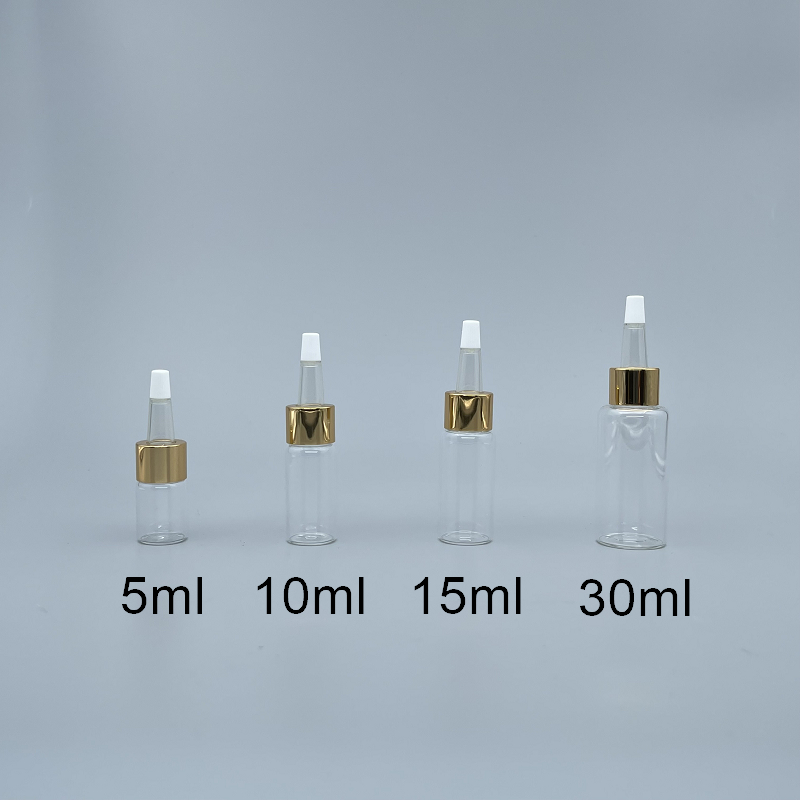 精華液瓶 透 金蓋+小PVC膠帽 5ml