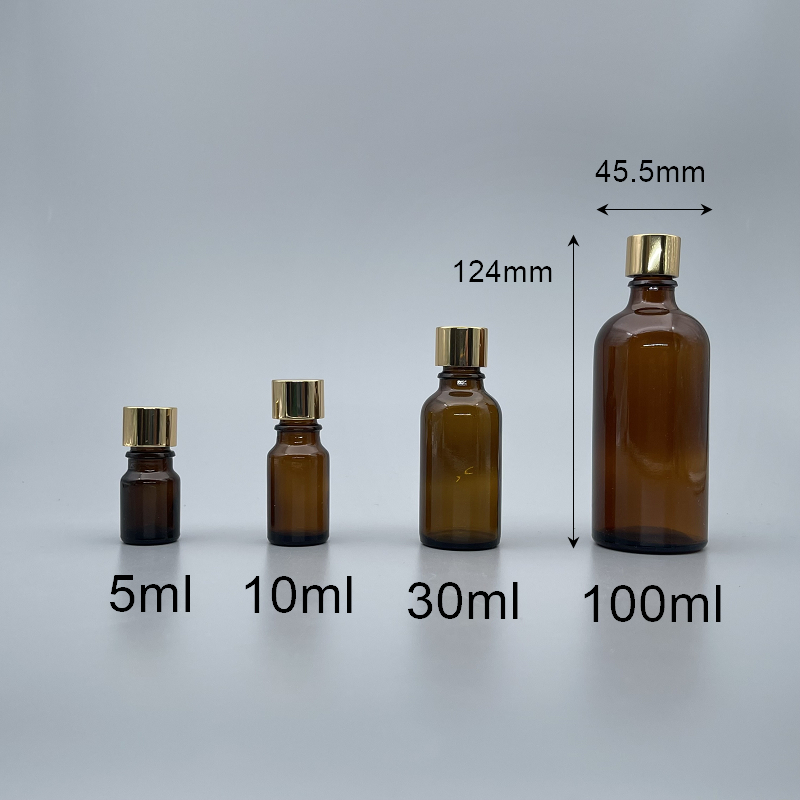 精油瓶 無內塞 金蓋 茶 100cc