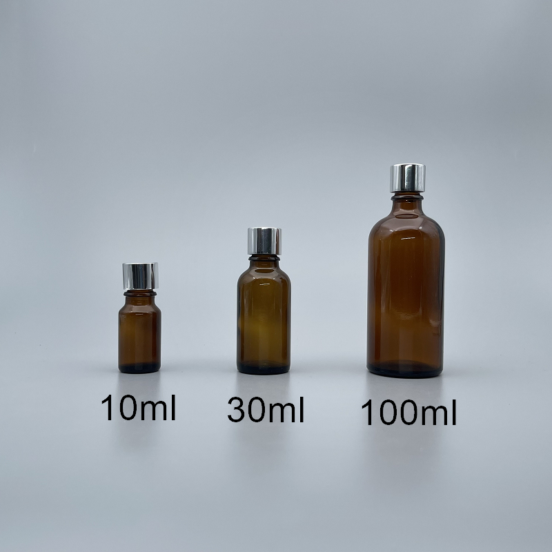 精油瓶 無內塞 銀蓋 茶 100cc