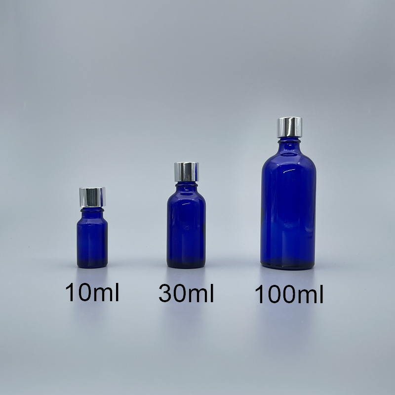 精油瓶 無內塞 銀蓋 藍 100cc