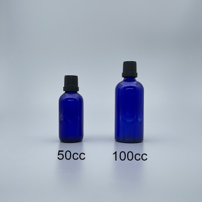 精油瓶 藍色 黑色安全蓋 100cc
