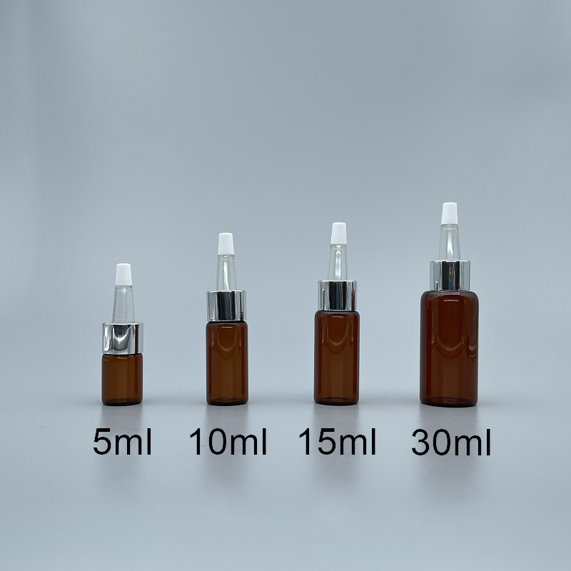 精華液瓶 茶 銀蓋+小PVC膠帽 10ml