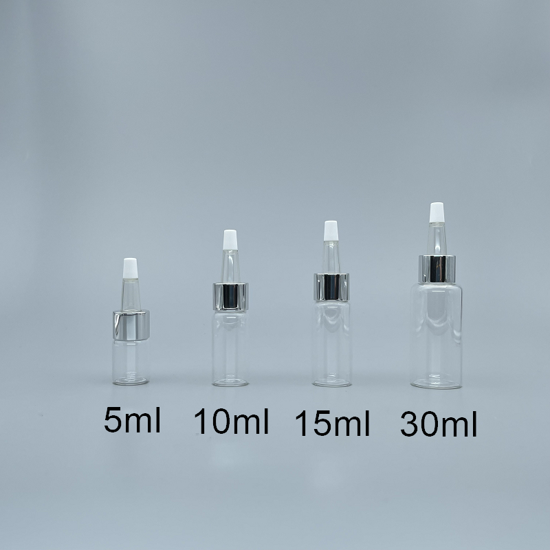 精華液瓶 透 銀蓋+小PVC膠帽 10ml