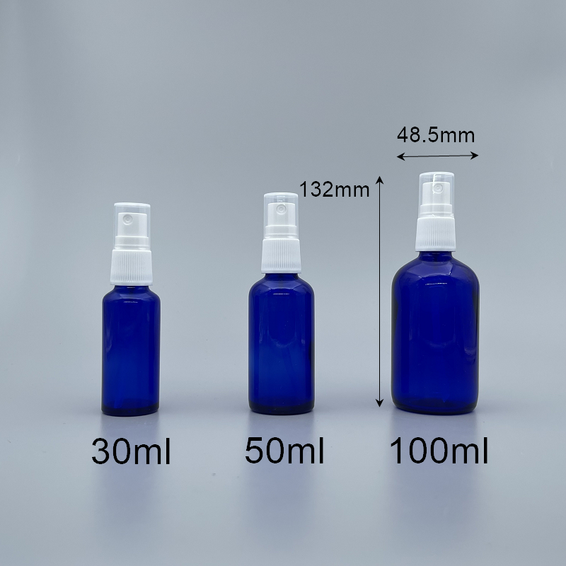 精油壓瓶 進口 藍色 白壓頭 100ml