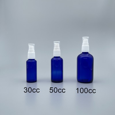 精油壓瓶 進口 藍色 白壓頭 30ml