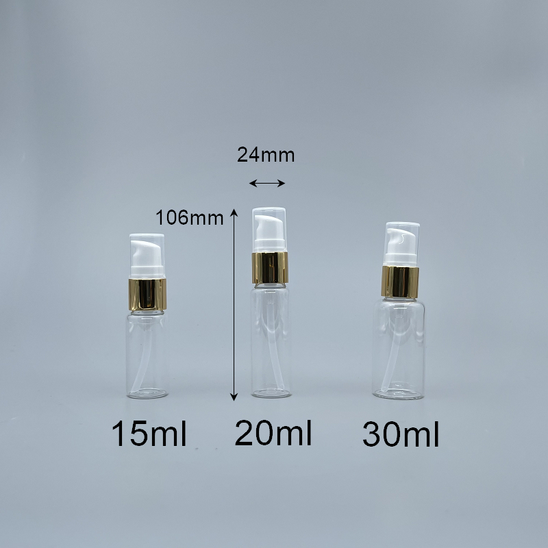壓瓶 20ml 24x78透明+18牙亮金頭+PP小蓋 壓瓶 20ml 24x78透明+18牙亮金頭+PP小蓋