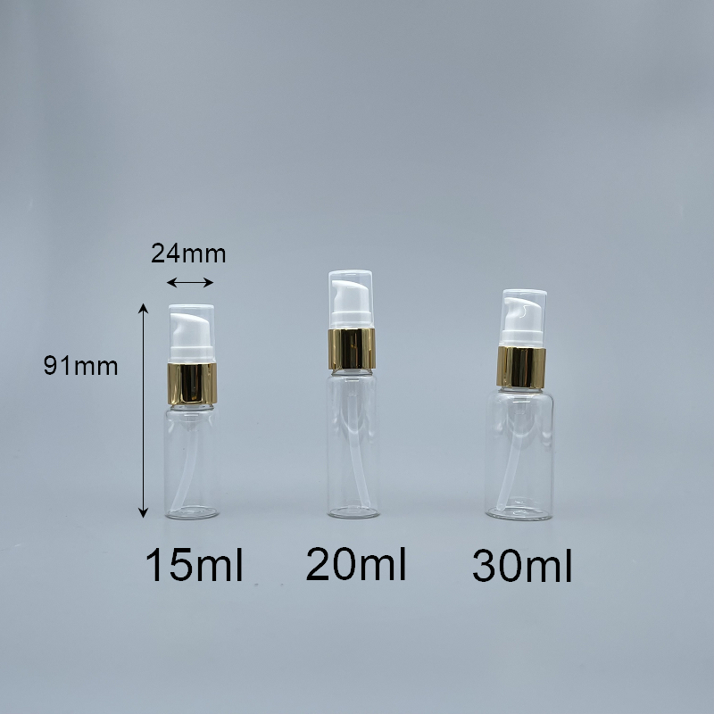 壓瓶 15ml 24x63茶色+18牙亮金頭+PP小蓋