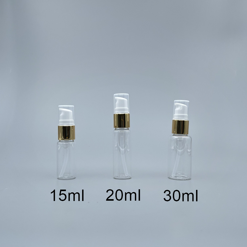 壓瓶 15ml 24x63透明+18牙亮金頭+PP小蓋