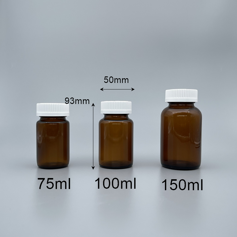玻璃瓶 茶色 白安全蓋+封口紙 100ml