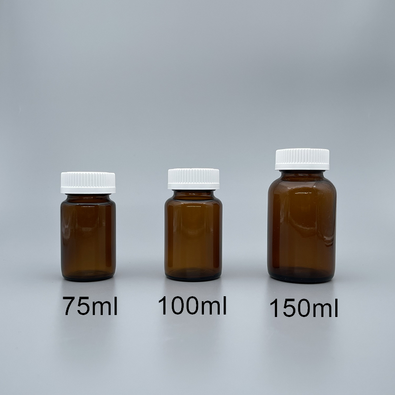 玻璃瓶 茶色 白安全蓋+封口紙 150ml