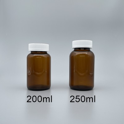 玻璃瓶 茶色 白安全蓋+封口紙 200ml
