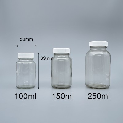 玻璃瓶 透明 白蓋+封口紙 100ml F-3123