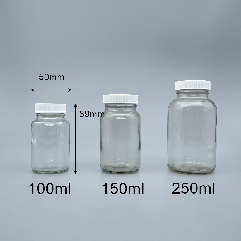 玻璃瓶 透明 白蓋+封口紙 100ml F-3123
