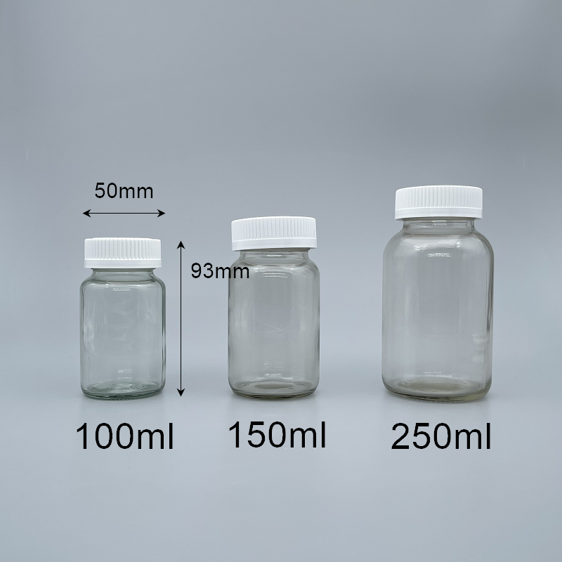 玻璃瓶 透明 白安全蓋+封口紙 100ml F-3123