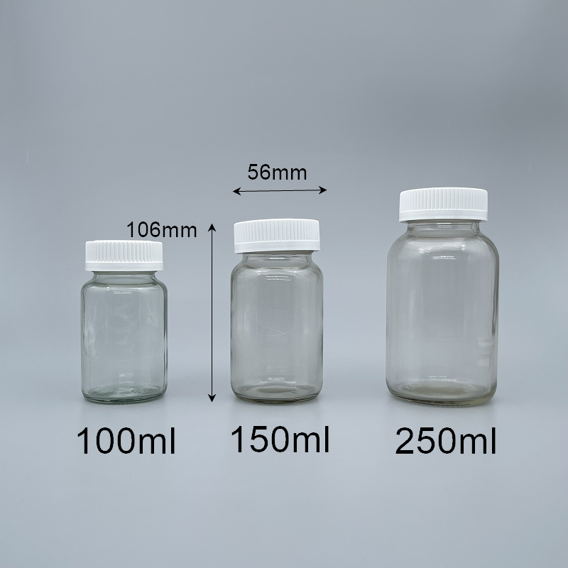 玻璃瓶 透明 白安全蓋+封口紙 150ml
