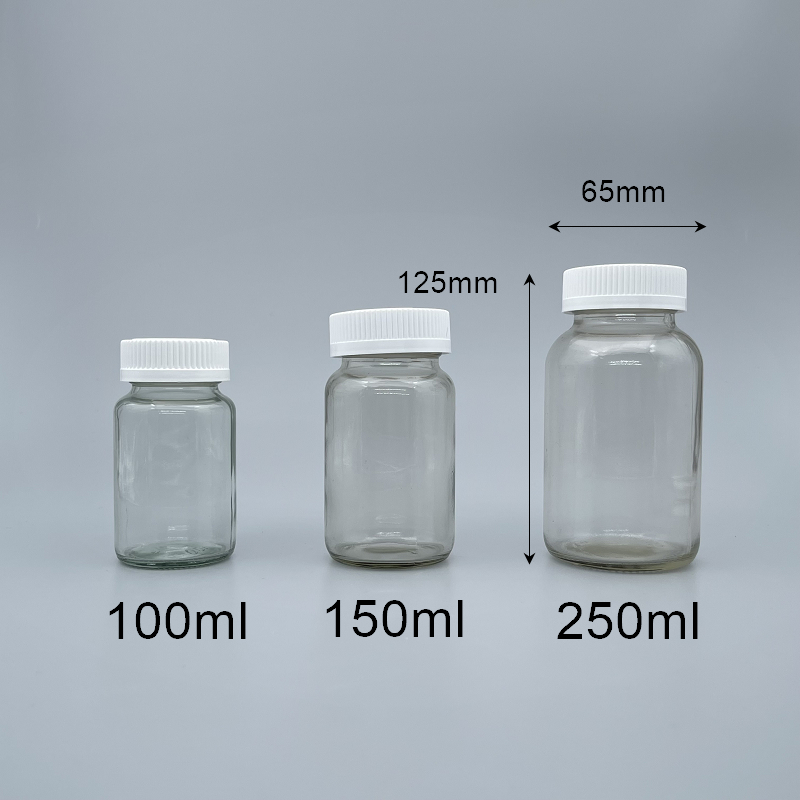 玻璃瓶 透明 白安全蓋+封口紙 250ml