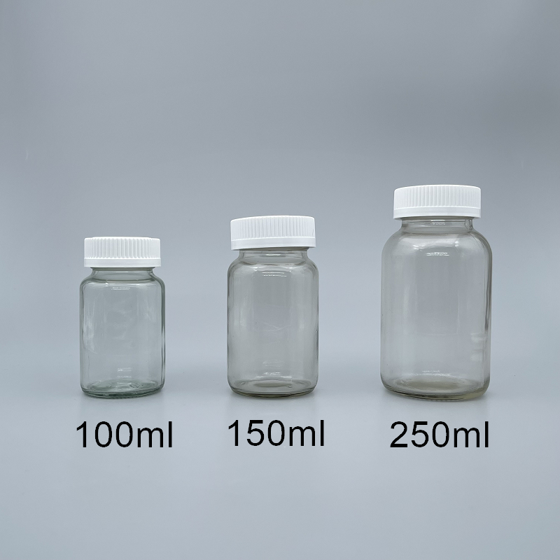 玻璃瓶 透明 白安全蓋+封口紙 250ml