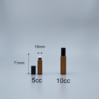 滾珠瓶 茶色 5cc  鋼珠頭 黑蓋 15x52mm