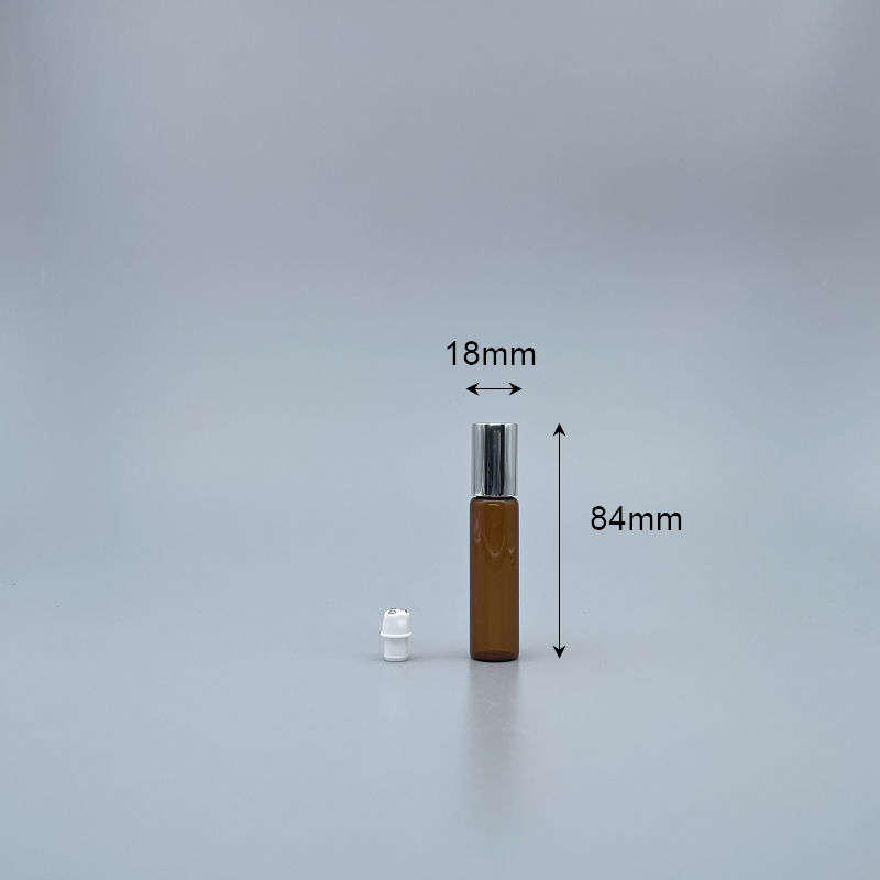 滾珠瓶 三鋼珠 茶色 10cc 亮銀蓋 18x65mm