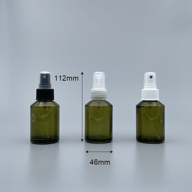噴瓶 淺綠玻璃 斜肩型+黑噴頭 60cc