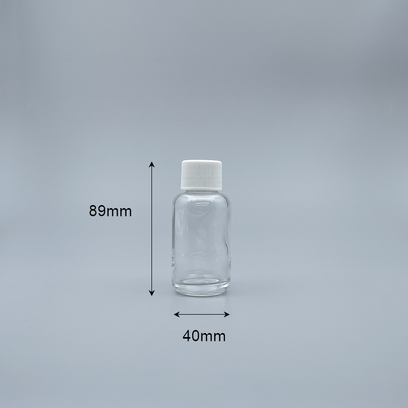 玻璃瓶 透玻  50ml 24牙條紋白蓋+2墊片