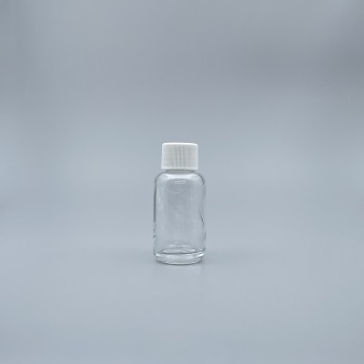 玻璃瓶 透玻  50ml 24牙條紋白蓋+2墊片