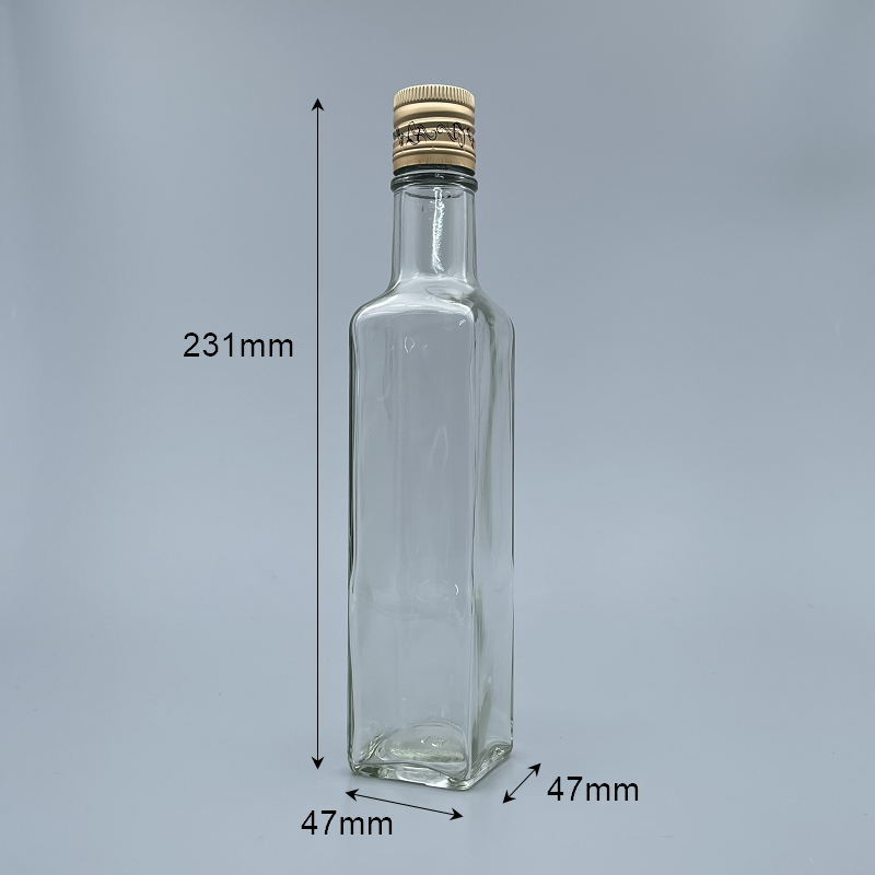 鋁蓋瓶 黑蓋 四角油瓶 透玻 250ml