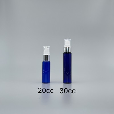 壓瓶 PETG 20cc 藍色身 18牙亮銀頭+PP小蓋 J-20