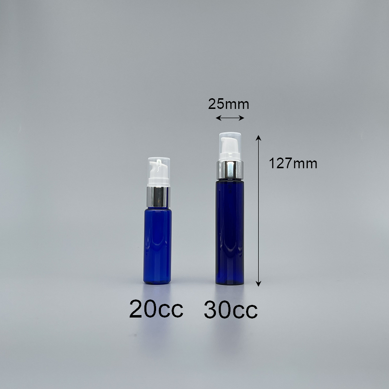 壓瓶 PETG 30cc 藍色身 18牙亮銀頭+PP小蓋 A-30