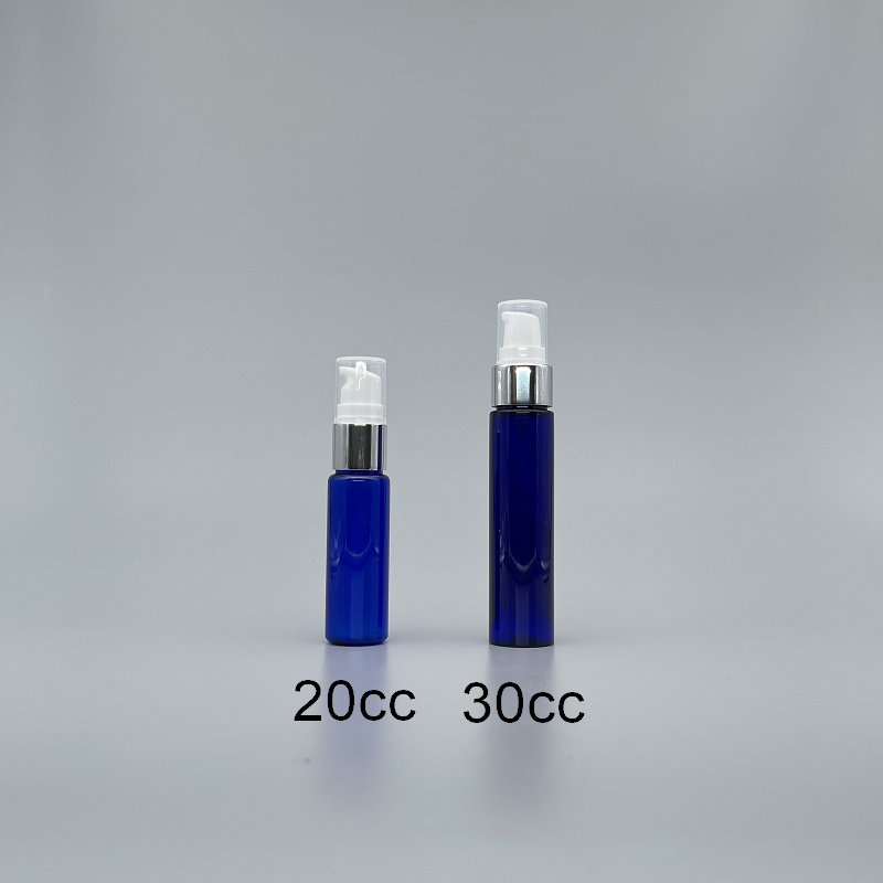 壓瓶 PETG 30cc 藍色身 18牙亮銀頭+PP小蓋 A-30