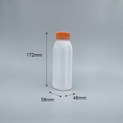 果汁瓶 250ml 扁方型PP料 橘/本 蓋附鋁箔墊片 P-250