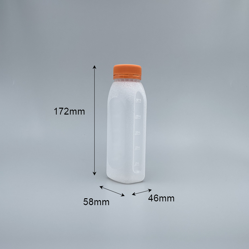 果汁瓶 250ml 扁方型PP料 橘/本 蓋附鋁箔墊片 P-250