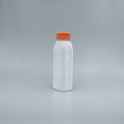 果汁瓶 250ml 扁方型PP料 橘/本 蓋附鋁箔墊片 P-250