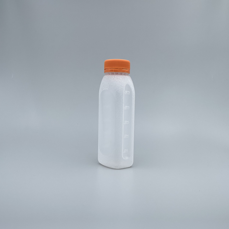 果汁瓶 250ml 扁方型PP料 橘/本 蓋附鋁箔墊片 P-250
