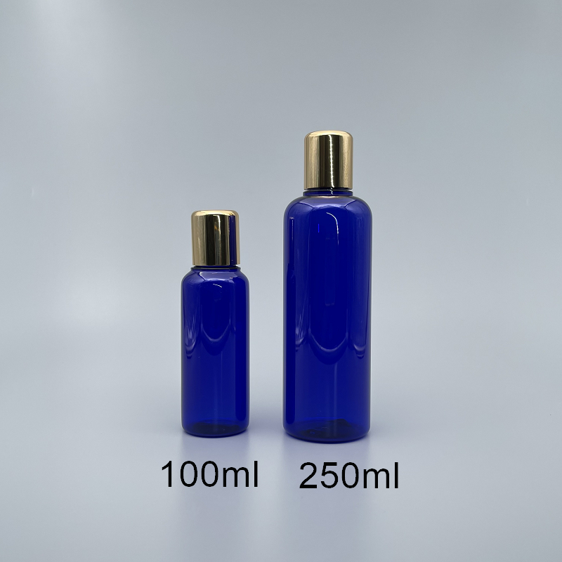 化粧水瓶 藍色身 亮金蓋+內塞 100cc