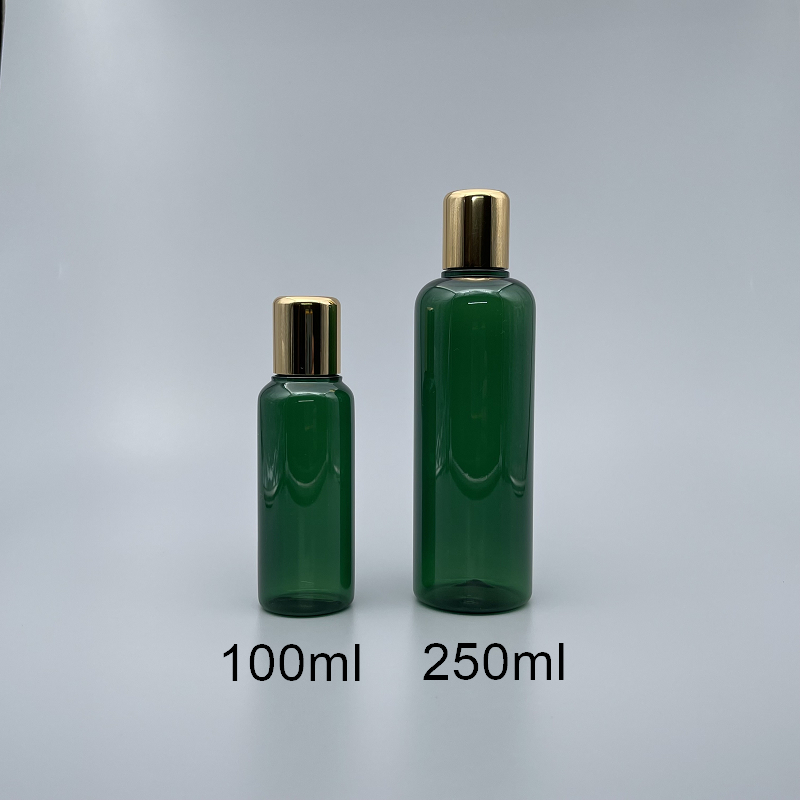 化粧水瓶 綠色身 亮金蓋+內塞 100cc
