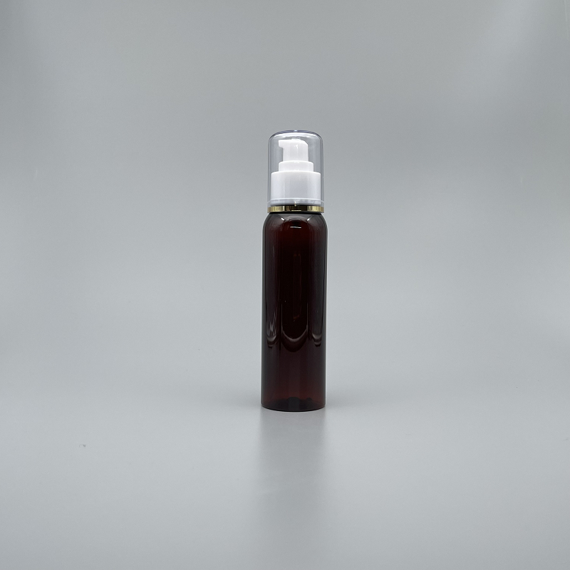 壓瓶 附蓋 PET 120cc 茶色 蓋滾金邊