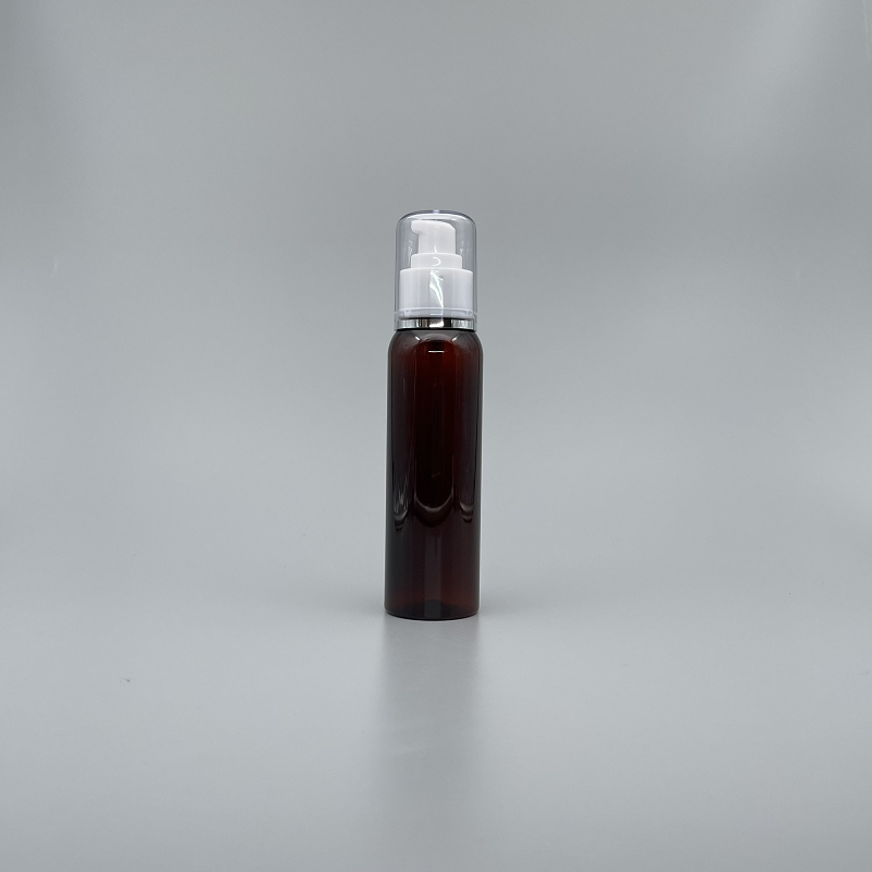 壓瓶 附蓋 PET 120cc 茶色 蓋滾銀邊