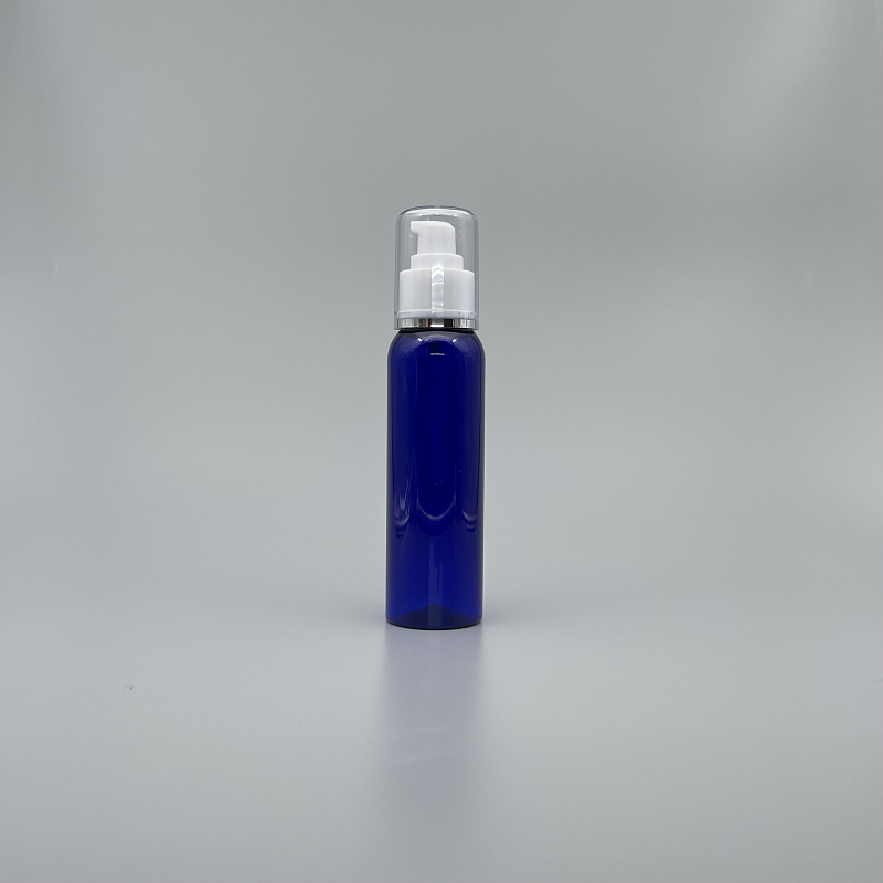 壓瓶 附蓋 PET 120cc 藍色 蓋滾銀邊