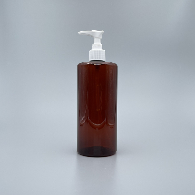 壓瓶 PET 500ml 茶色+24牙白色壓頭