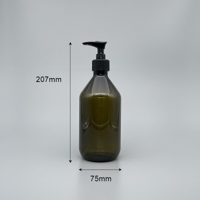 壓瓶 PETG 橄欖綠斜肩瓶 500ml 白壓頭 ZY-009